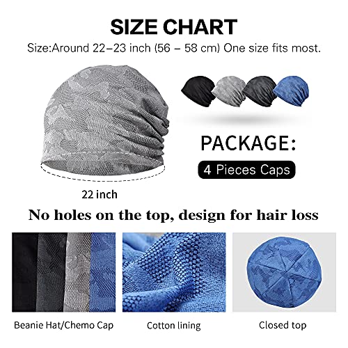 Ababalaya Womens Cotton Summer Beanie Chemo Headwear Sleep Cap - color: B-g1472-4pack Closed Top
