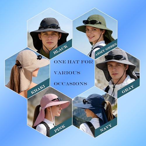 Sun Hat for Men Women with Neck Flap,UPF 50+ UV Protective Hiking Fishing Hats,Wide Brim Sun Hat for Women&Men - color: Light Gray