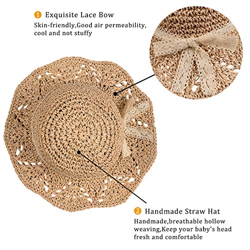 Baby Girl Straw Hat 3-6 Years Girls Summer Beach Hats with Bowknot Sun Protection Hats for Kids - color: Khaki