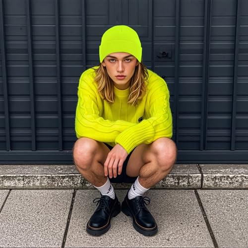 Pistha Beanie for Men Women-Knit Beanie Hats Skull Cap Winter Warm Hat - color: Neon Green