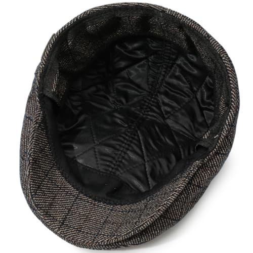 Men's Newsboy Cap with Earflaps Flat Ivy Caps Gatsby Golf Cabbie Hats - color: Coffee Square