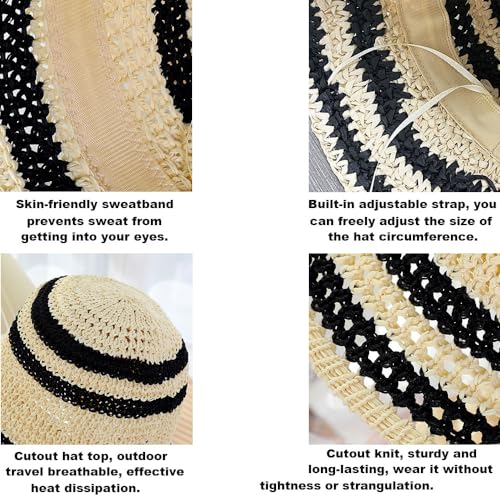 Gogobear Summer Straw Sun Hat for Women Outdoor Striped Beach Bucket Hat - color: Beige