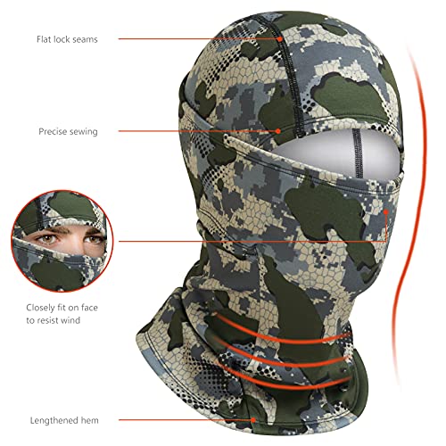 BASSDASH Winter Balaclava Fleece Ski Mask Ninja Hood Neck Warmer Fishing Hunting - color: Green Vegetation Camo