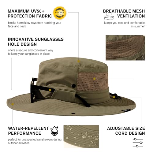 TOP-EX UVCoolix™ Men's Wide Brim Sun Hat with Cooling Neck Flap - color: Army Green, size: Medium-Large