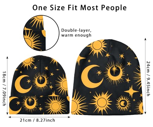Kids Beanie Knit Hat Winter Unisex Cuffed Beanies Skull Cap Warm Double Layer Thick Acrylic Cute for Girls Boys - color: Sun Moon