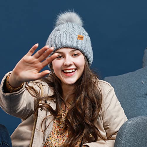 REDESS Women Winter Pompom Beanie Hat with Warm Fleece Lined Thick Slouchy Snow Knit Hat Skull Ski Cap - color: Caramel Color