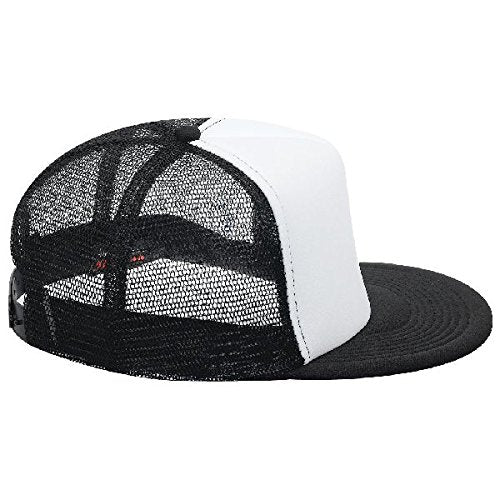 OTTO SNAP Round Flat Visor High Crown Mesh Back 5 Panel Trucker Snapback - color: Blk/Wht/Blk