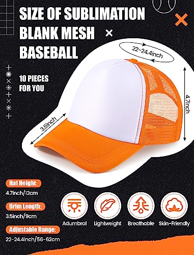 Tarpop 10 Pcs Sublimation Blank Trucker Hats Bulk - color: Orange and White