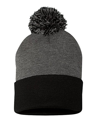 Sportsman Pom Pom Knit Cap - SP15, Dark Heather Grey/ Black, One Size