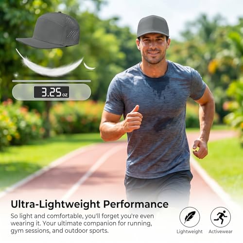 Men Flat Brim Adjustable Performance Hat, Mesh Snapback Laser Perforated Baseball Cap for All-Day Comfort - color: 4017# Dark Grey