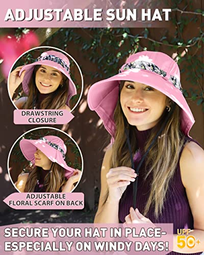 Tirrina Women's Sun Hat Wide Brim, UV Protection Sun Hats for Women - color: Pink