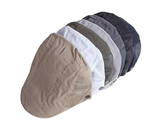 FASHIXD Mens Mesh Flat Caps Light Summer Beret Hat Breathable Newsboy Ivy Cap Cabbie Adjustable - color: Light Grey