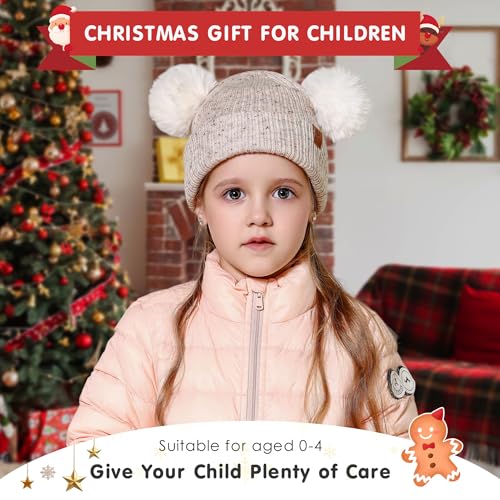 FZ FANTASTIC ZONE Toddler Kids Winter Hat Beanie Pompom Warm Fleece Baby Hats 0-6 12 Months 1 2 3 4 Year Old Girls Boys Gifts - color: Beige