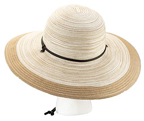 Sloggers Women's Wide Brim Braided Sun Hat with Wind Lanyard - UPF 50+ Maximum Sun Protection - color: Duo Light Brown