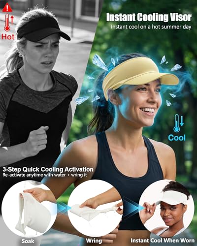 Cooling Stretchy Visor Hat for Women Men Summer Sports Sun Visors - color: Beige Yellow