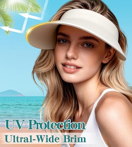 Women's Seamless Sun Visor Hat, Extra-Wide Brim, Ponytail & Bun Friendly - color: Black02