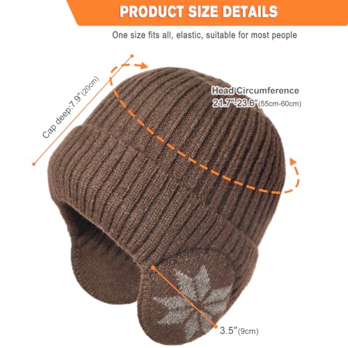 Knit Beanie Hat with Earflaps – Winter Warm Thick Fleece Lined Ski Skull Cap for Men Women - color: Khaki