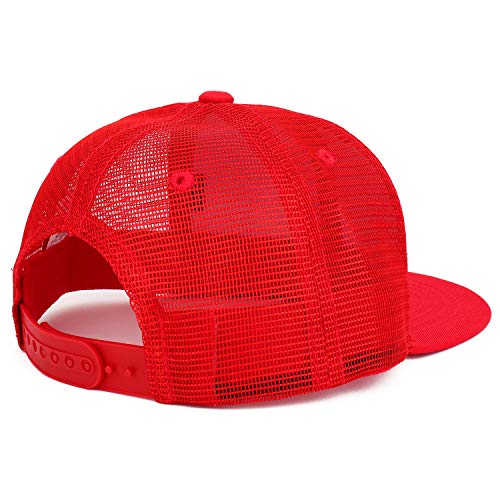 Youth Stylish Flat Bill Structured Mesh Back Snapback Trucker Cap - color: Red Red