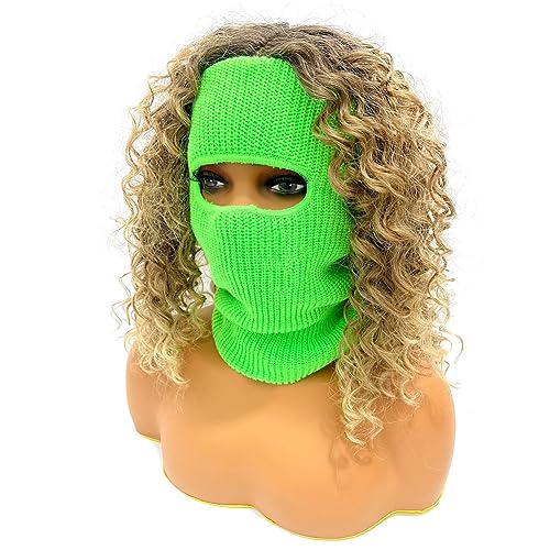 Balaclava Face Mask Empty Top Winter Ski Mask Knitted Full Face Cover Neck Warmer Thermal Cycling for Outdoors - color: Green
