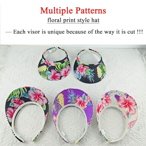 2 Pack Visor Women Men Sun Hat Clip On Visors Adjustable Sport Wide Brim Cap - color: White Flowers, Black Flowers