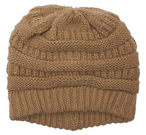 Gravity Threads Knit Soft Stretch Beanie Cap - color: Camel