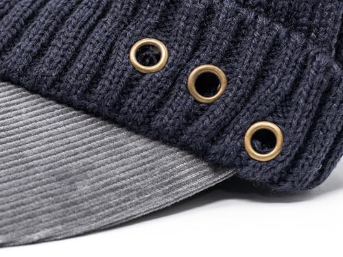Stretch Knit Brim Beanie Hat for Men & Women – Warm Winter Cap with Visor, Soft Ribbed Cotton Acrylic Blend - color: Red