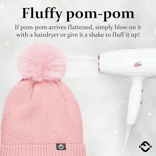 Funky Junque Basics Womens Pom Pom Beanie Winter Hats Cute Diagonal Pattern Fleece Lined Warm Stocking Caps Pompom Toboggan - color: Pink