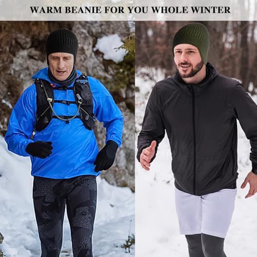 Heniho 2pcs Winter Beanies with Ear Flaps for Men Women, Warm Knit Earflaps Cap Thick Hats - color: C- Black, Army Green