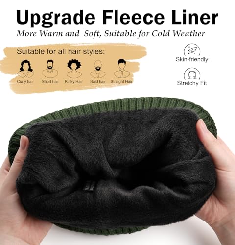 Wmcaps Fleece Lined Beanie Warm Winter Knit Hat for Men Women Cold Weather - color: Army Green