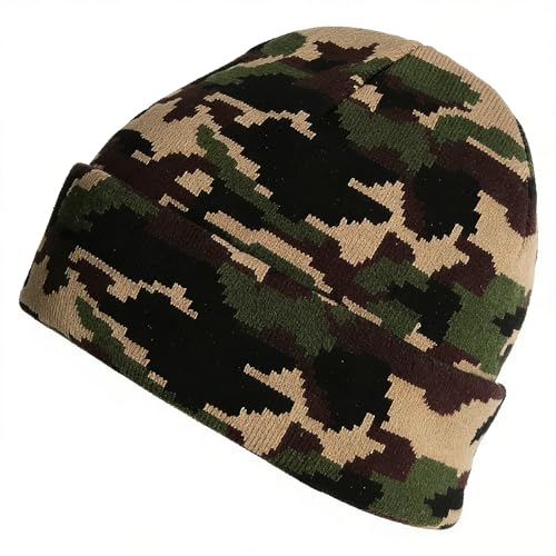 American Flag Beanie, USA Embroidered Winter Hat for Women Men - color: Camo-green