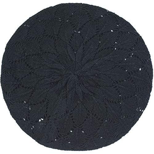 an Womens Lightweight Cut Out Knit Beanie Beret Cap Crochet Hat - Many Styles - color: Black Diamond Stripe