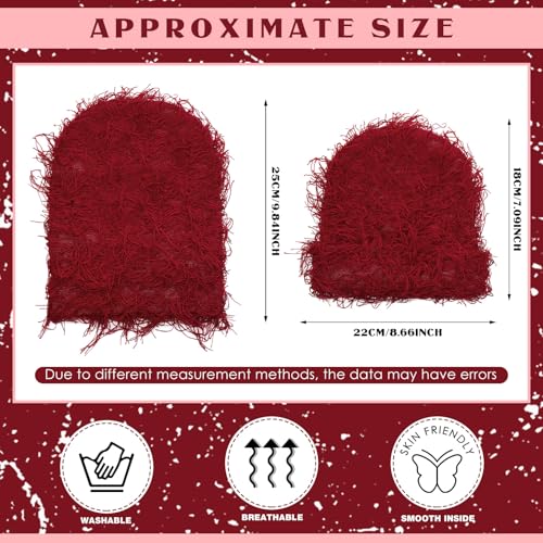 Chuarry Distressed Knitted Beanie Fuzzy Winter Hat - color: Claret