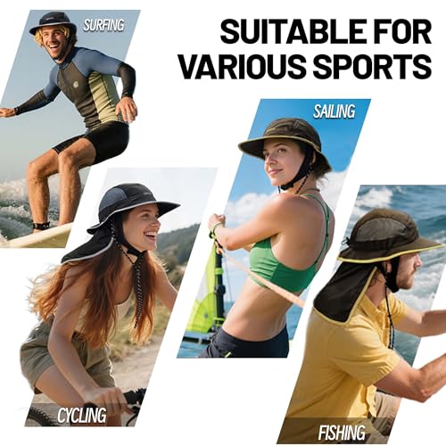 Croogo Surf Bucket Hat with Neck Protection Chin Strap Mesh Fishing Cap - color: Brown