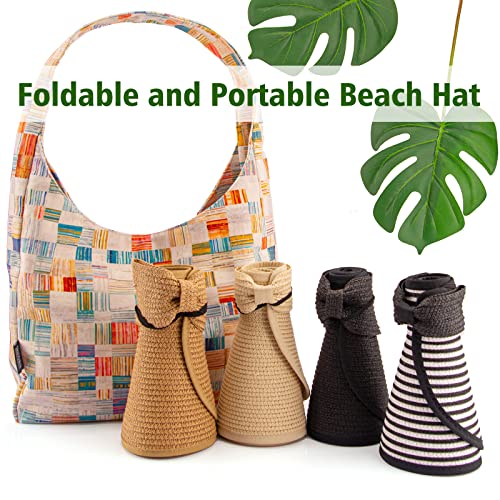 MAYLISACC Foldable Straw Sun Visors for Women, Sun Protecetion Wide Brim Sun Hats Adjustable Topless Beach Hat - color: Khaki