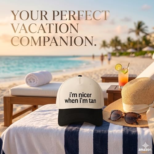 Funny Trucker Hat for Women - I'm Nicer When I'm Tan Embroidered Baseball Cap - Adjustable Summer Sun Hat for Beach - color: Red