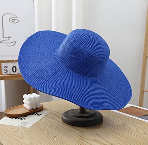 Big Beach Hats for Women Foldable Summer Wide Brim Packable Oversized Sun Hat Lady Girl Travel Straw Cap - color: Dark Blue
