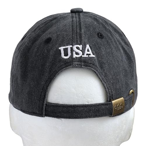 Falari USA Flag Embroidered Baseball Cap, Low Profile Adjustable Dad Hat, 100% Cotton, Pre-Washed - color: Black