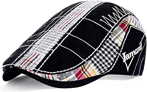 Cabbie Hats for Men Summer,Cotton Beret Newsboy Hat Ivy Gatsby Adjustable Flat Cap Beret for Driving - color: Cotton -Black C