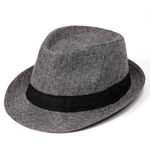 Packable Straw Fedora Hat for Men Short Brim Beach Sun Cap Roll Up Summer Cuban Hat UPF50+ Travel Straw Sun Hat with Band - color: Gray