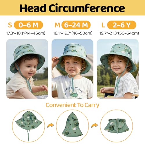 Toddler Bucket Hats UPF 50+ Baby Sun Hat Adjustable Kids Sun Protection Summer Hat Wide Brim Beach Hat for Boys Girls 0-6Y - color: Greenfish, size: 6-24 Months