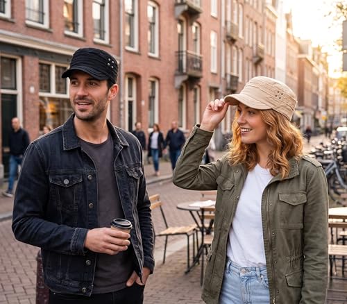 D&Y Unisex 100% Cotton Military Cadet Hat - Distressed Frayed Flat Top Cap - Adjustable Everyday Patrol Hat - color: Acd2007 Black