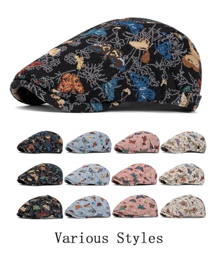 Quanhaigou Men's Cotton Flat Ivy Gatsby Newsboy Driving Hat Adjustable Irish Cabbie Ivy Driving Hunting Cap - color: Butterfly Pink