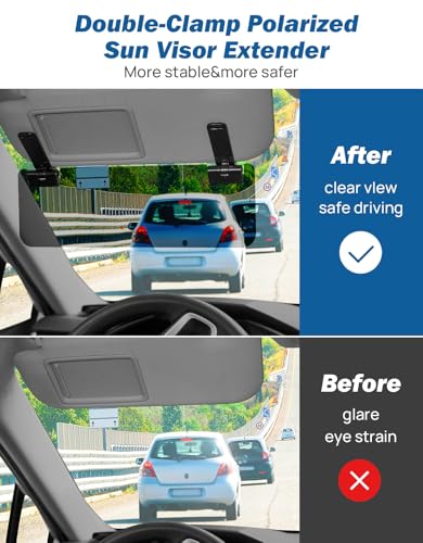 JOYTUTUS Sun Visor Extender for Cars, Polarized Sun Visor Extender Universal Sun Blocker UV400, Adjustable Visor Extension for Car Visor,Double-Clip,Anti Glare Stray Light - size: Standard Polarized