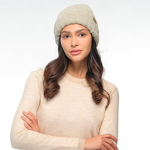C.C Fuzzy Beanie for Women Unisex - Acrylic Stretchable Soft Warm Knit Winter Skully Hat - color: Acrylic-beige