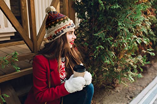 TINKUY Peru Alpaca Wool Winter Beanie, Handmade Bobble Hat, Unisex, One Size - color: Beige