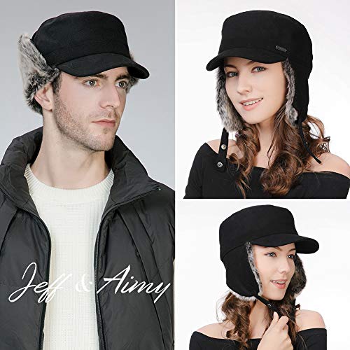 Jeff & Aimy Unisex Winter Earflap Trapper Hunting Ski Hat Baseball Cap 54-62CM - color: 99707#black, size: Medium