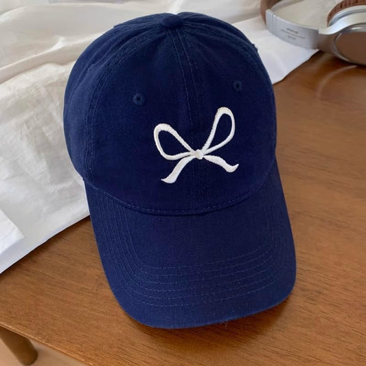 Unisex Bow Embroidery Baseball Cap Adjustable Outdoor Mom Sun Hat - color: Navy