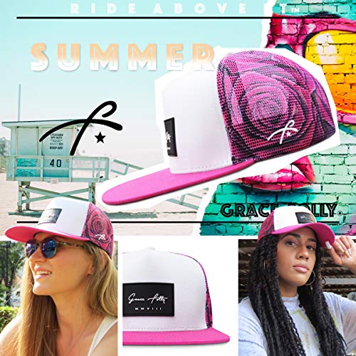 Grace Folly Trucker Hat for Men & Women. Snapback Mesh Caps - color: Rose- Pink