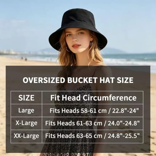 XXL XL Oversized Bucket Hat Reversible Extra Large Sun Cap with Chin Strap - color: Black-black, size: Large