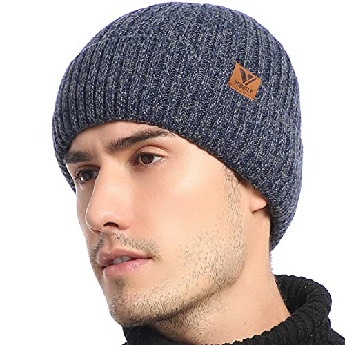 Vgogfly Lined Men Beanie Slouchy Knit Skull Cap Warm Stocking Hats Guys Women Striped Winter Beanie Hat - color: Mix Navy